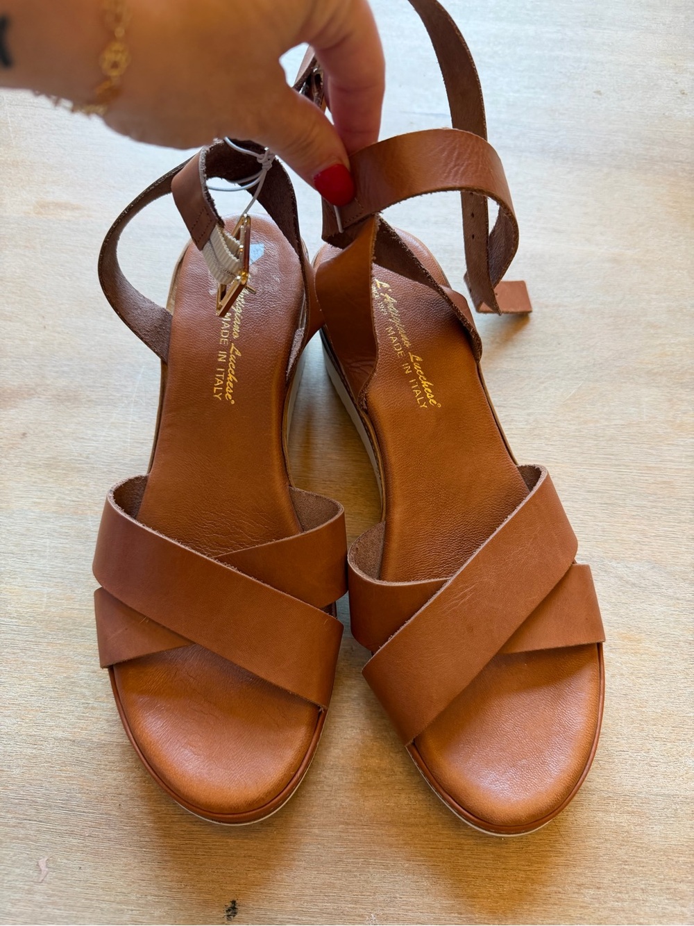 Women's Leather Cross-Strap Ankle Sandals - Brown
